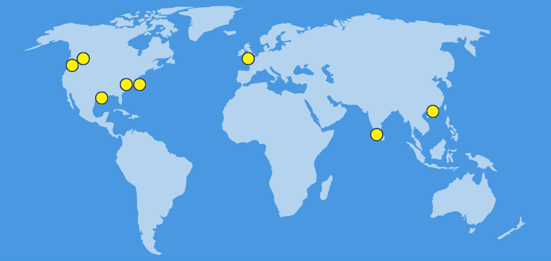 Excell Battery global manufacturing footprint map showing North American and international locations